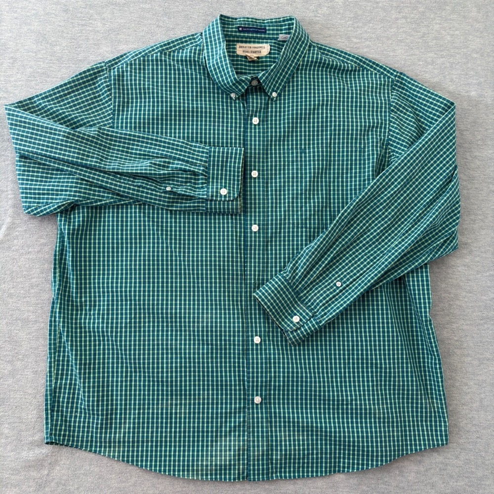 Duluth Trading Co Wrinklefighter Mens 2XL Green Gingham Magnet Button Down Shirt - Picture 2 of 8